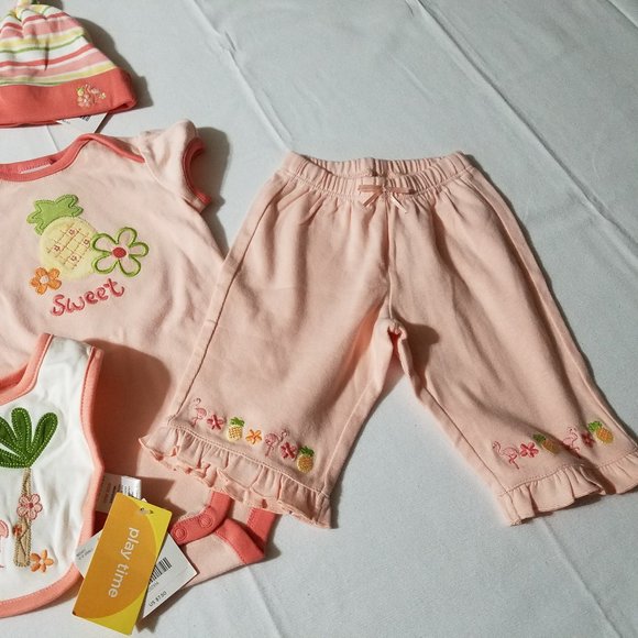 Gymboree Vintage Tropical 3-6 Month Bodysuit, Hat. 0-3 Month Pants NWT Outfit - Picture 2 of 7